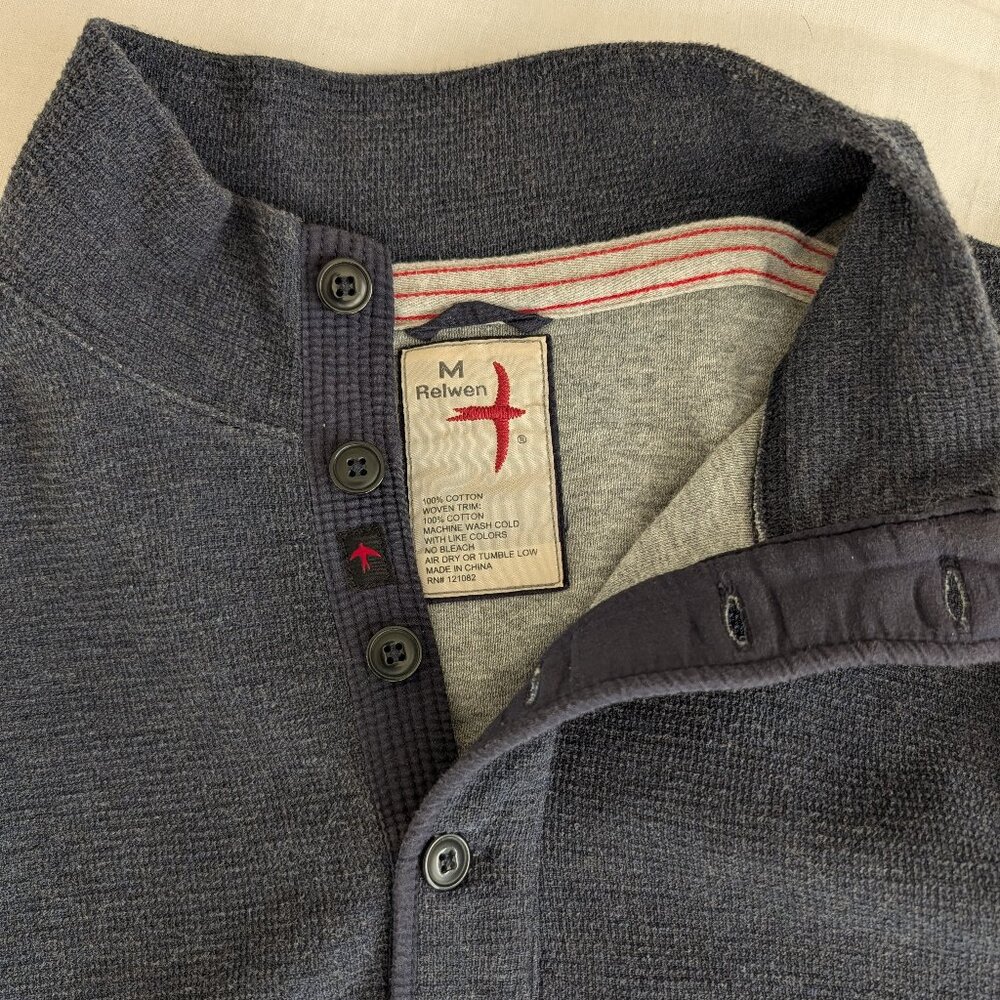 Relwen Micro Waffle Mock-Neck Sweater - Navy Heather - Size M